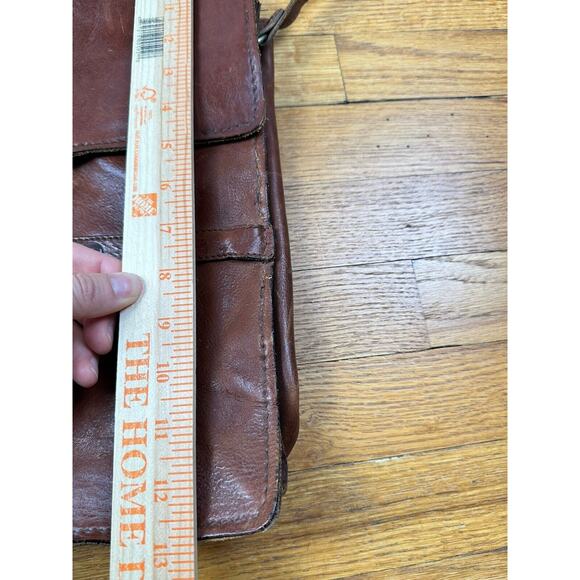 Vintage Burgundy Leather Crossbody Messenger Bag With Divider 11x13" - Picture 15 of 16